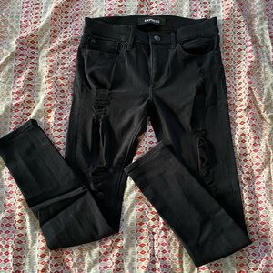 Black Distressed Express Jeggings
